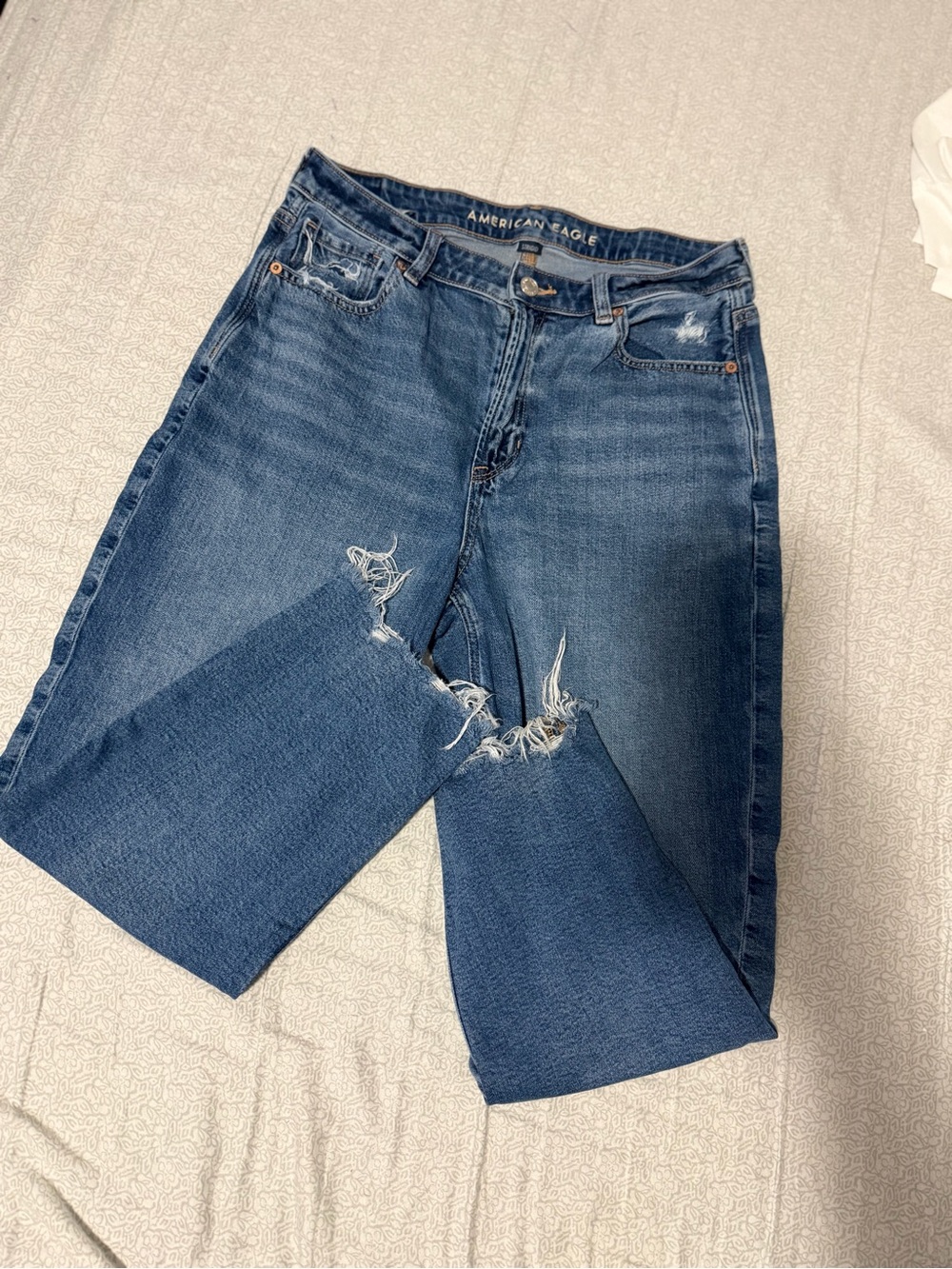 American Eagle Outfitters Blue Distressed Wide-Leg Jeans